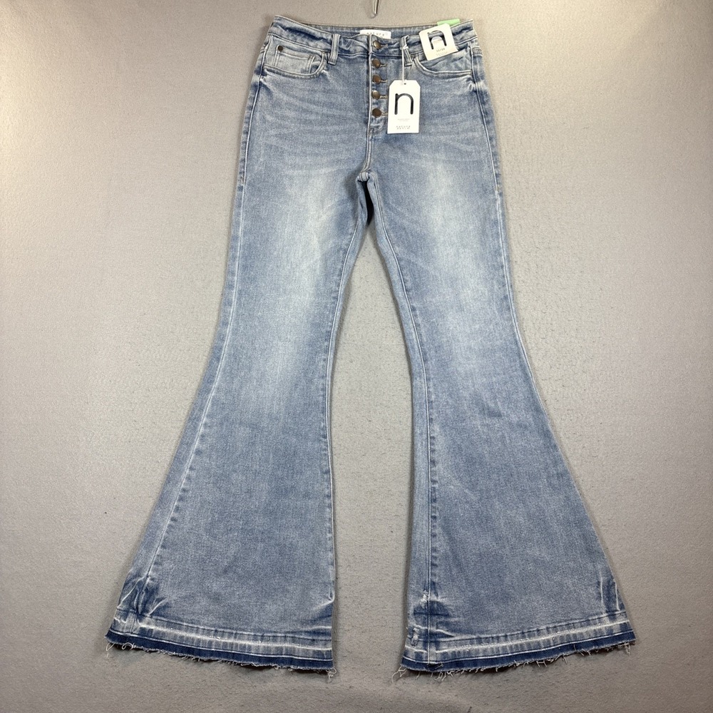 Nature Denim Flare Jean Women 11/29 High Rise Button Fly Raw Hem NWT Bell Bottom